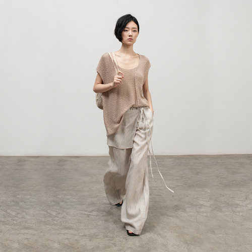 322WORKHOUSE天丝亚麻条纹阔腿裤