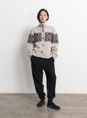 322WORKHOUSE纯羊毛费尔岛毛衣开衫女2025新款秋季高领针织衫B538