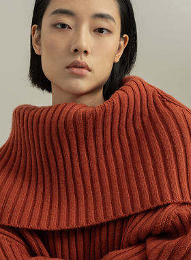 322WORKHOUSE羊毛大翻领廓形针织衫毛衣女士2025秋季长袖上衣B205