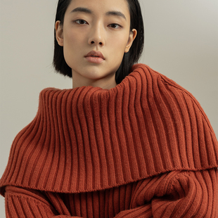 上衣B205 长袖 322WORKHOUSE羊毛大翻领廓形针织衫 毛衣女士2025秋季