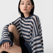 322WORKHOUSE羊毛廓形圆领套头衫 B012 条纹针织衫 女士2025新款 春季