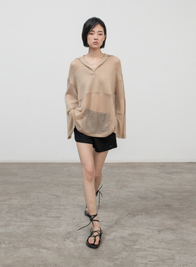 322WORKHOUSE镂空针织罩衫女2025新款夏季轻薄微透阔袖上衣B754