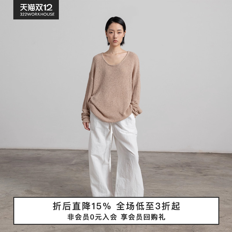 322WORKHOUSE竹节棉大圆领套头衫