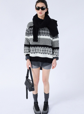 322WORKHOUSE羊毛费尔岛提花针织衫女士2025新款秋冬长袖毛衣B844