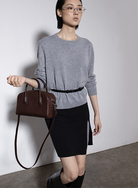 322WORKHOUSE纯山羊绒针织圆领打底衫女2024新款秋季套头衫B412