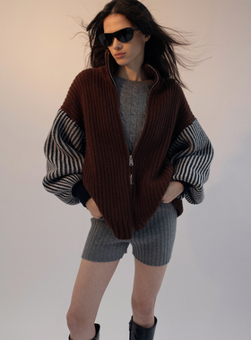 322WORKHOUSE纯羊毛长袖立领毛衣外套女2025新款秋冬针织开衫B870