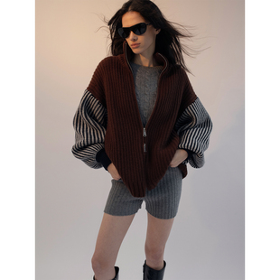 B870 秋冬针织开衫 322WORKHOUSE纯羊毛长袖 立领毛衣外套女2025新款