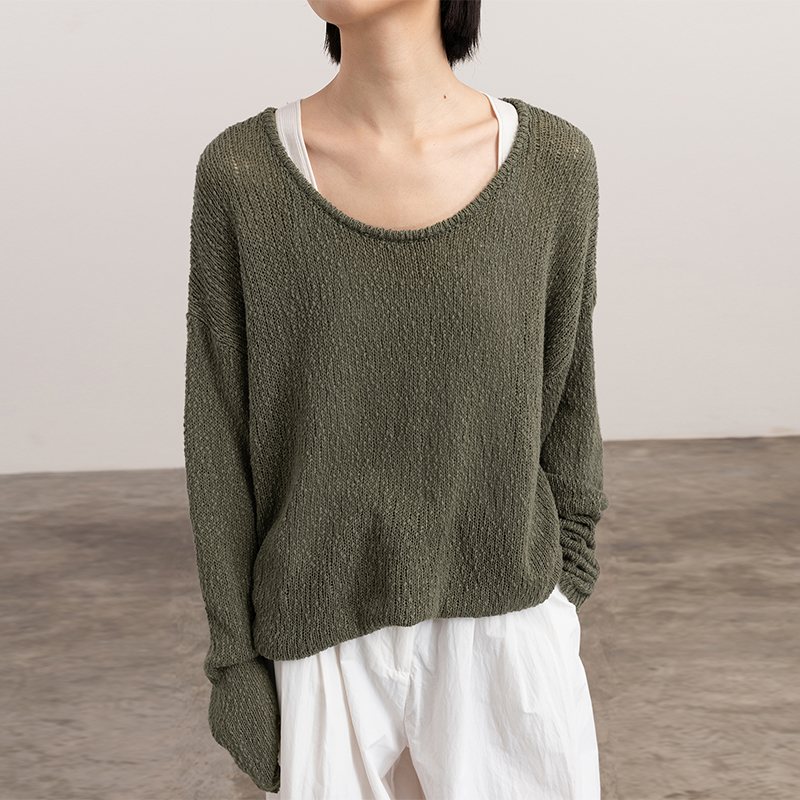 322workhouse竹节棉套头衫2024新款春肌理感宽松落肩袖针织衫b276