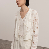 322WORKHOUSE圈圈纱羊毛破洞开衫 女士2024秋冬简约长袖 上衣B124