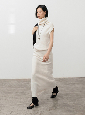 322WORKHOUSE堆堆领微透针织衫女2025新款秋季中袖设计感上衣B448