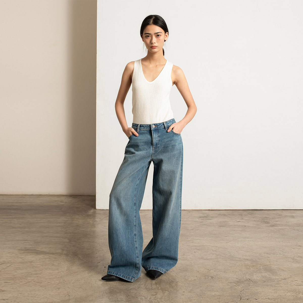 322WORKHOUSE低腰拖地牛仔裤女2025新款春季宽松直筒休闲长裤R562