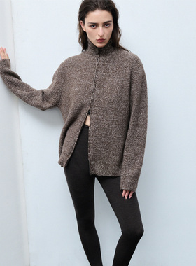 322WORKHOUSE棕色长袖宽松复古外套女士2025新款秋冬毛衣开衫B808