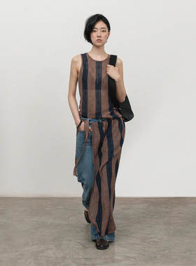 322WORKHOUSE两件套裙装女士2025新款夏季薄款条纹背心套装裙B685