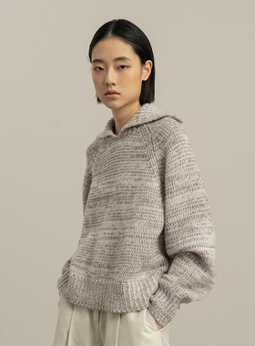 322WORKHOUSE羊毛大翻领针织衫女士2025新款秋冬长袖慵懒毛衣B204
