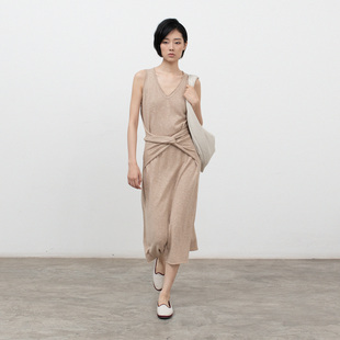 长裙B745 轻薄无袖 322WORKHOUSE棉麻绑带收腰连衣裙女2025新款 夏季