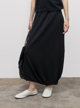 322WORKHOUSE羊毛混纺针织花苞长裙女2024新款早秋不规则半裙B427