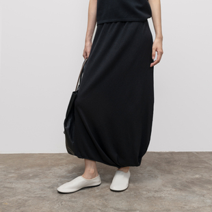 322WORKHOUSE羊毛混纺针织花苞长裙女2024新款 早秋不规则半裙B427