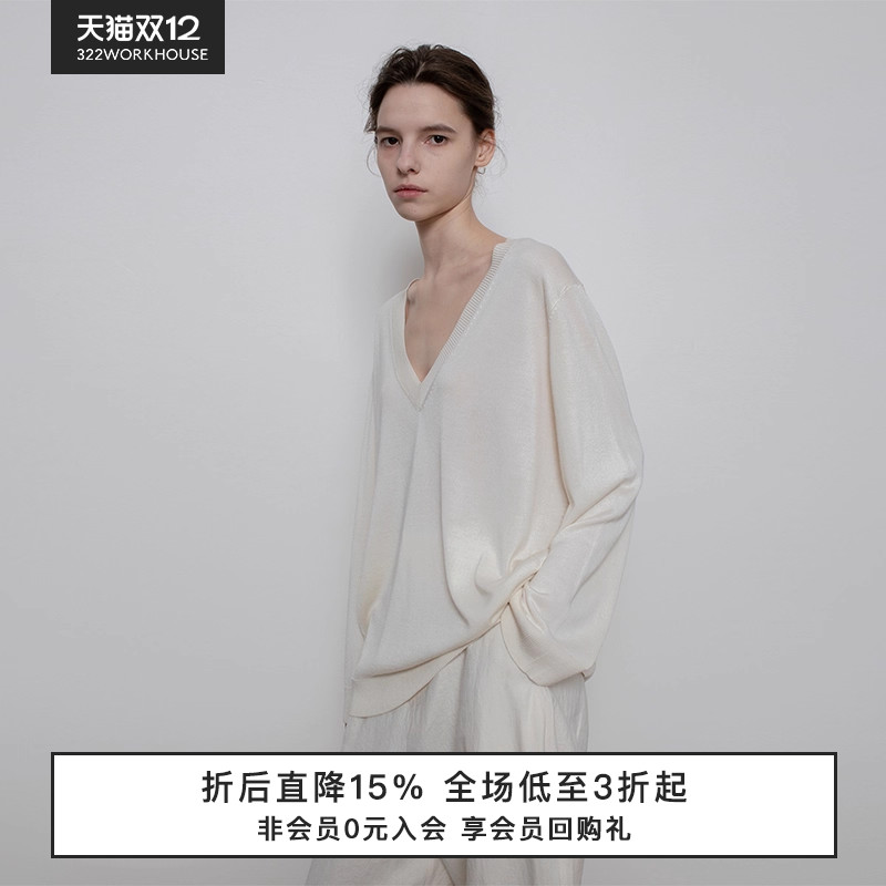 丝羊绒套头v领针织衫女