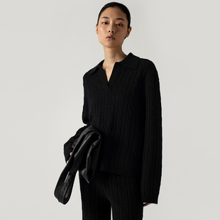 322WORKHOUSE复古绞花polo领针织衫 女A926 女士2025简约廓形套头衫