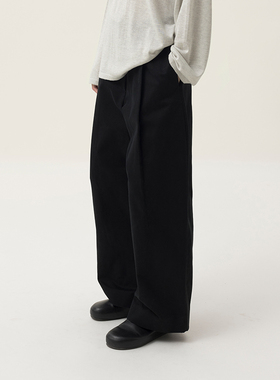 322WORKHOUSE女通勤西裤垂感宽松黑色阔腿裤女2024新款休闲裤B115