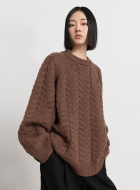 322WORKHOUSE羊毛宽松针织衫女2025新款秋季纯色加厚毛衣上衣B559