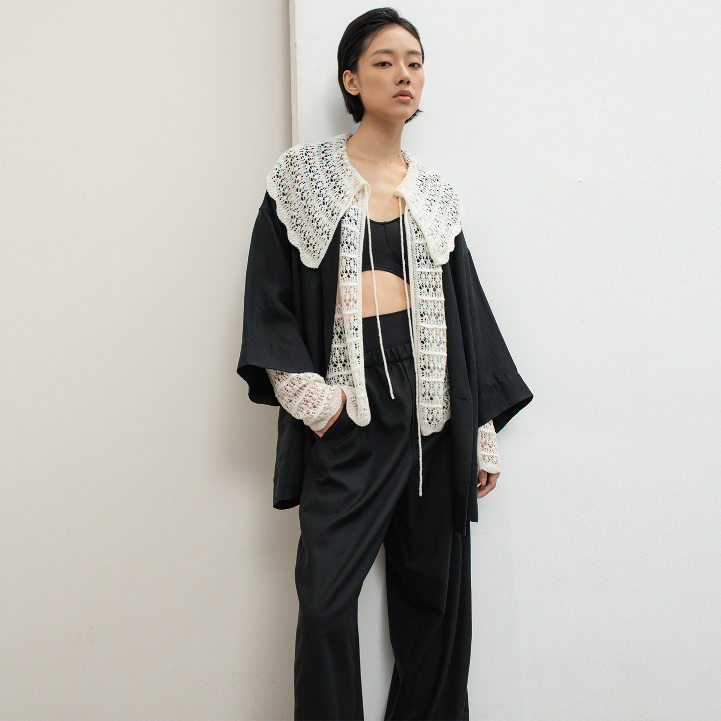 羊毛圈圈纱大翻领针织开衫