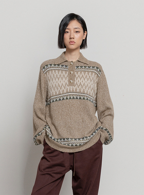 322WORKHOUSE羊毛费尔岛毛衣女2025新款秋季长袖针织衫Polo衫B514