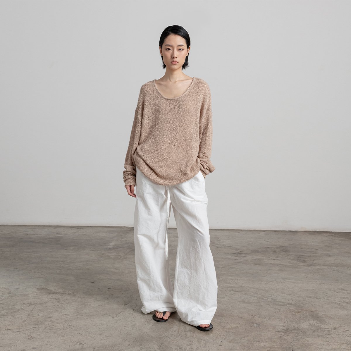 322WORKHOUSE竹节棉大圆领套头衫