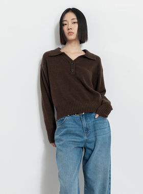 322WORKHOUSE牦牛绒长袖毛衣女2025新款秋季宽松polo领针织衫Q560