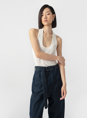 322WORKHOUSE经典再造和纸纱挂脖针织背心夏无袖显瘦内搭吊带B055