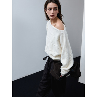 B811 慵懒宽松针织衫 322WORKHOUSE羊驼毛斜肩毛衣女士2025新款 秋季