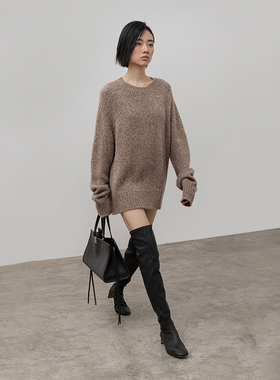 322WORKHOUSE羊毛长袖针织打底衫女2025新款秋季宽松拉毛毛衣B464