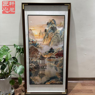 锦绣山河铜雕玄关挂画纯手工画入户墙高端壁画走廊过道竖版 饰画 装
