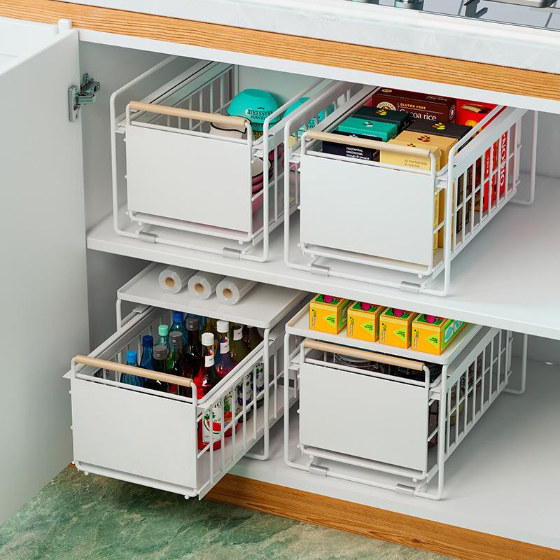 原木棒厨房下水槽置物架调料碗碟抽拉式水池收纳架橱柜拉篮分层架