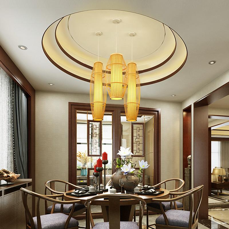 中式家居竹编灯笼吊灯禅意茶室灯仿古茶楼日式走廊过道鸟笼竹艺灯