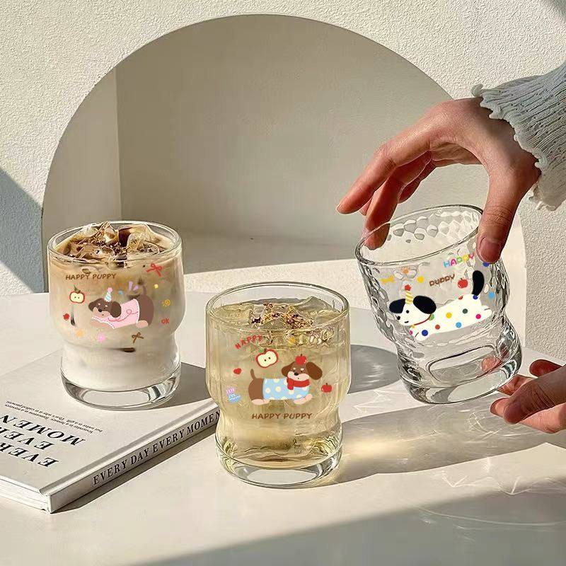 ins风玻璃杯小众杯子喝水可爱家用高颜值咖啡杯果汁牛奶卡通水杯