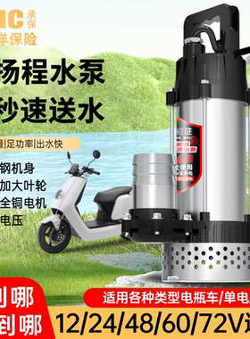 不锈钢直流潜水泵12V24V48V60V72V电瓶车家用抽水机农用灌溉