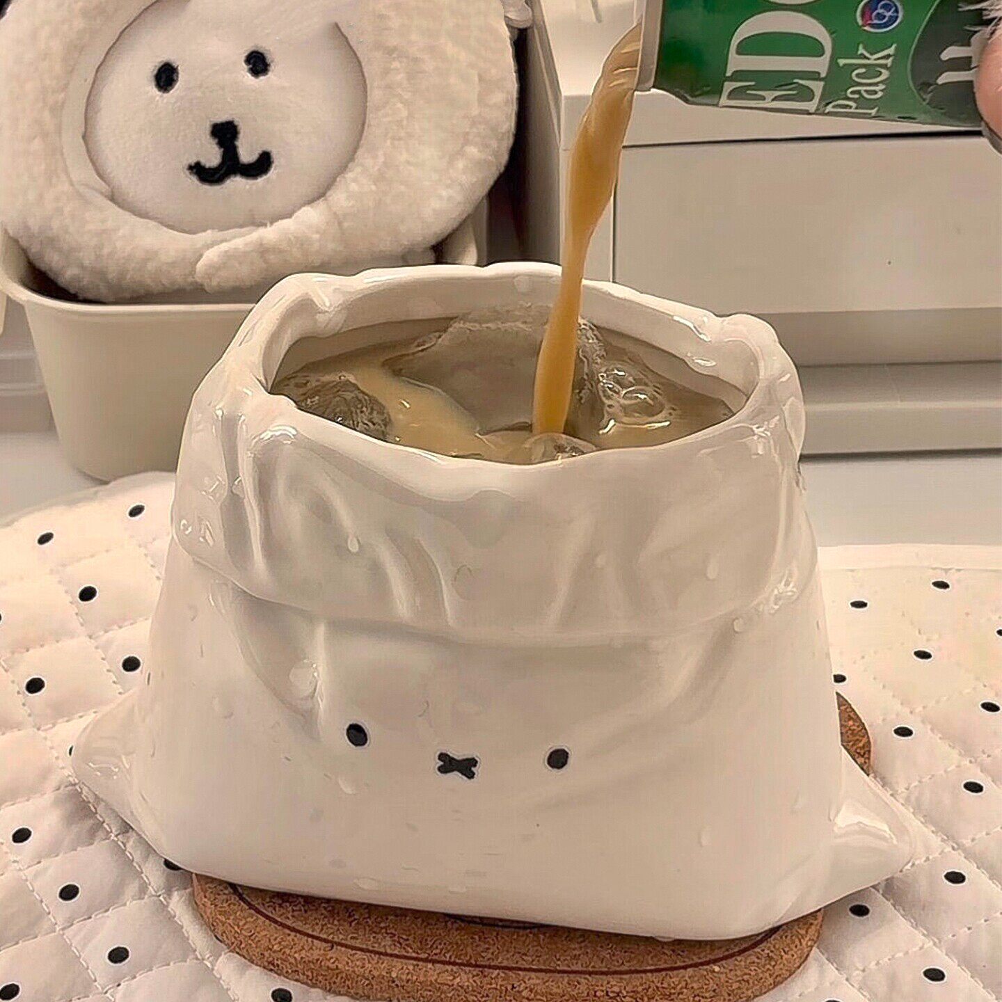 ins风布袋杯咖啡杯陶瓷马克杯家用办公室高颜值闺蜜礼物女生实用