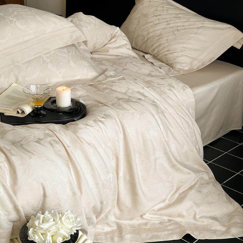 轻奢高级感100S天丝棉提花四件套冰丝全棉被套床单床笠床上用品