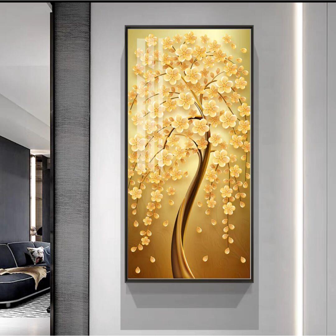 发财树入户玄关装饰画酒店宾馆招财五福临门客厅走廊过道壁画挂画图片