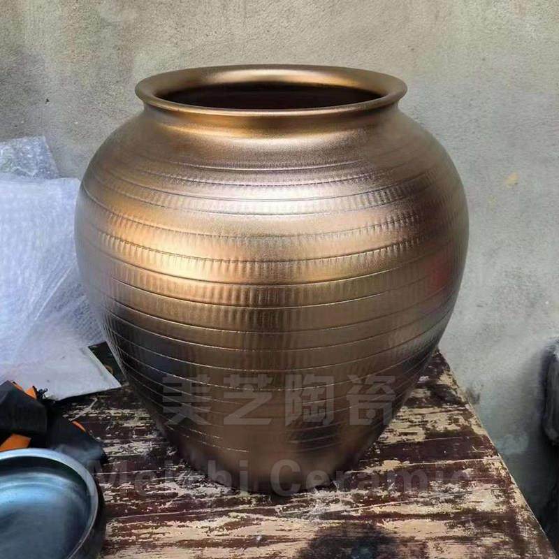 酒店客厅玄关金色陶瓷花瓶桌面花器插花坛子落地大号陶罐干枝摆件,家居饰品,花瓶,淘宝优惠券,粉丝福利购,淘宝优惠卷