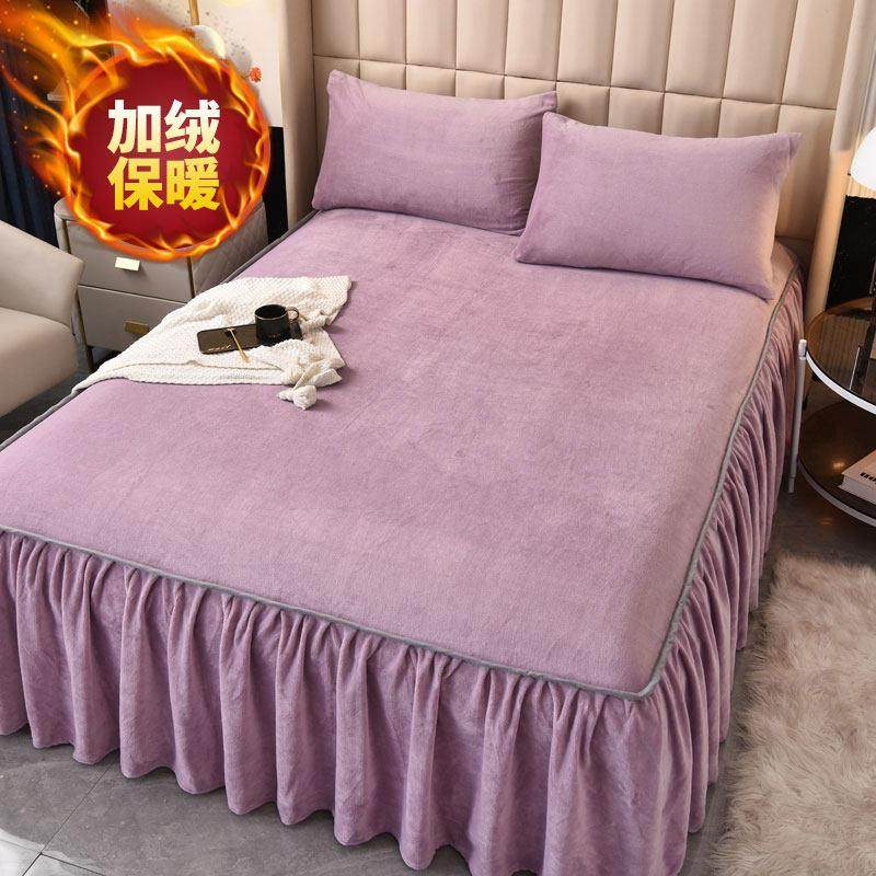 【三秒速热】牛奶绒加厚保暖床罩单件床裙式床套保护套遮丑三件套,床上用品,床裙,淘宝优惠券,粉丝福利购,淘宝优惠卷