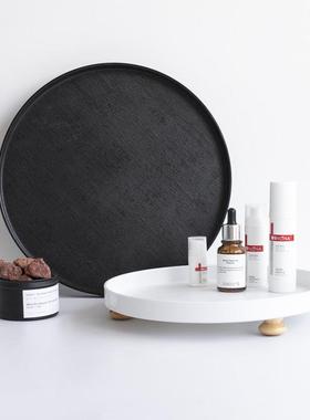 北欧Wooden leg圆形托盘家用水杯黑色收纳盘香薰桌面置物盘水果盘