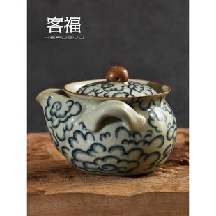 客福汝窑祥云手抓壶宝瓶青花仿古泡茶壶家用汝瓷高档功夫茶具茶壶