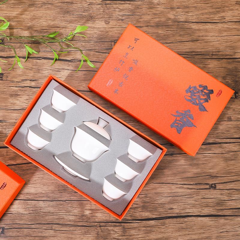 潮州超薄胎骨瓷三才杯盖碗茶杯白瓷功夫茶具礼盒套装家用主人茶杯