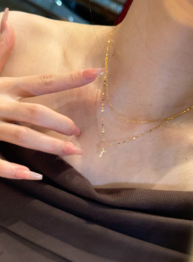 爆闪金色极细双层十字架项链女款