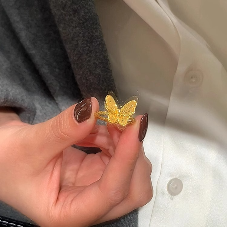 金光闪闪蝴蝶戒指女小众设计感