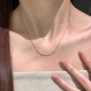 玫瑰金仿满钻笑脸项链女款2025新款高级感轻奢小众精致气质锁骨链