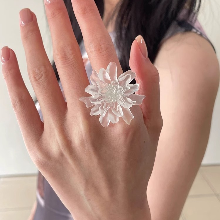 小清新树脂磨砂花朵戒指小众设计