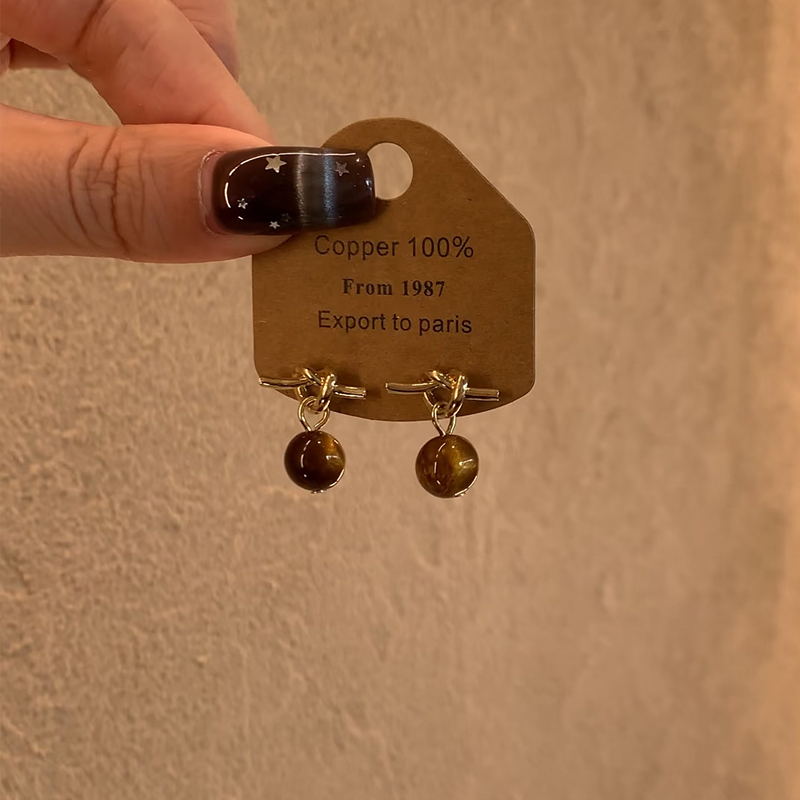 美拉德绳结虎眼石耳钉轻奢高级感